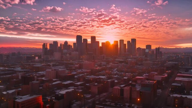 denver city buildings sunset pink cloudscape