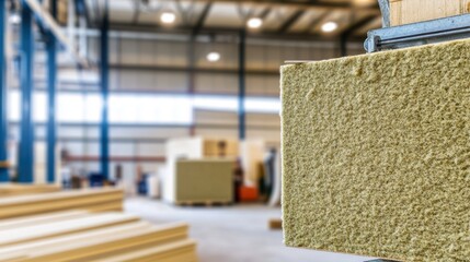 Mineral wool in a building insulation factory ready for use in home construction and industrial projects