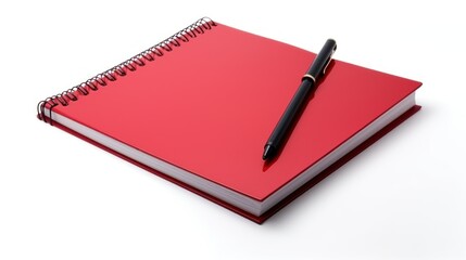 Red Spiral Notebook and Black Pen on White Background