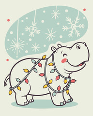 Fototapeta premium Retro Jolly Hippo Christmas Lights 