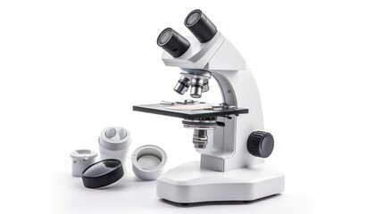 High-Resolution Microscope Image: A Detailed View of a Modern Compound Microscope and Accessories