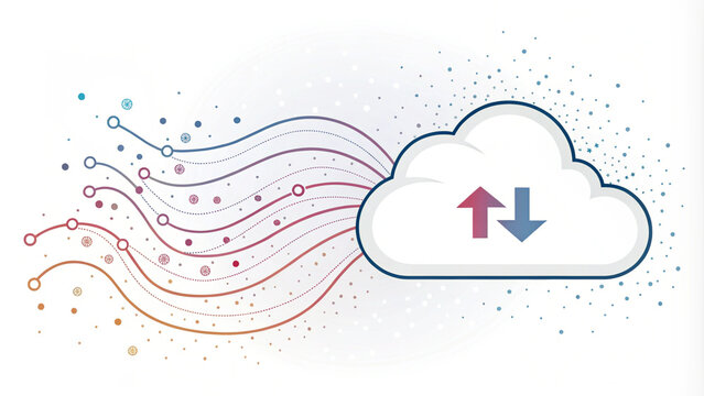 A cloud icon with digital particles streaming in a flow