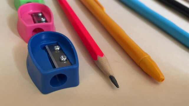 Closeup View of Sharpner Pencil and Ball Points