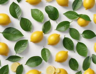 Fresh lemon leaves isolated on white background, herbal, Botany