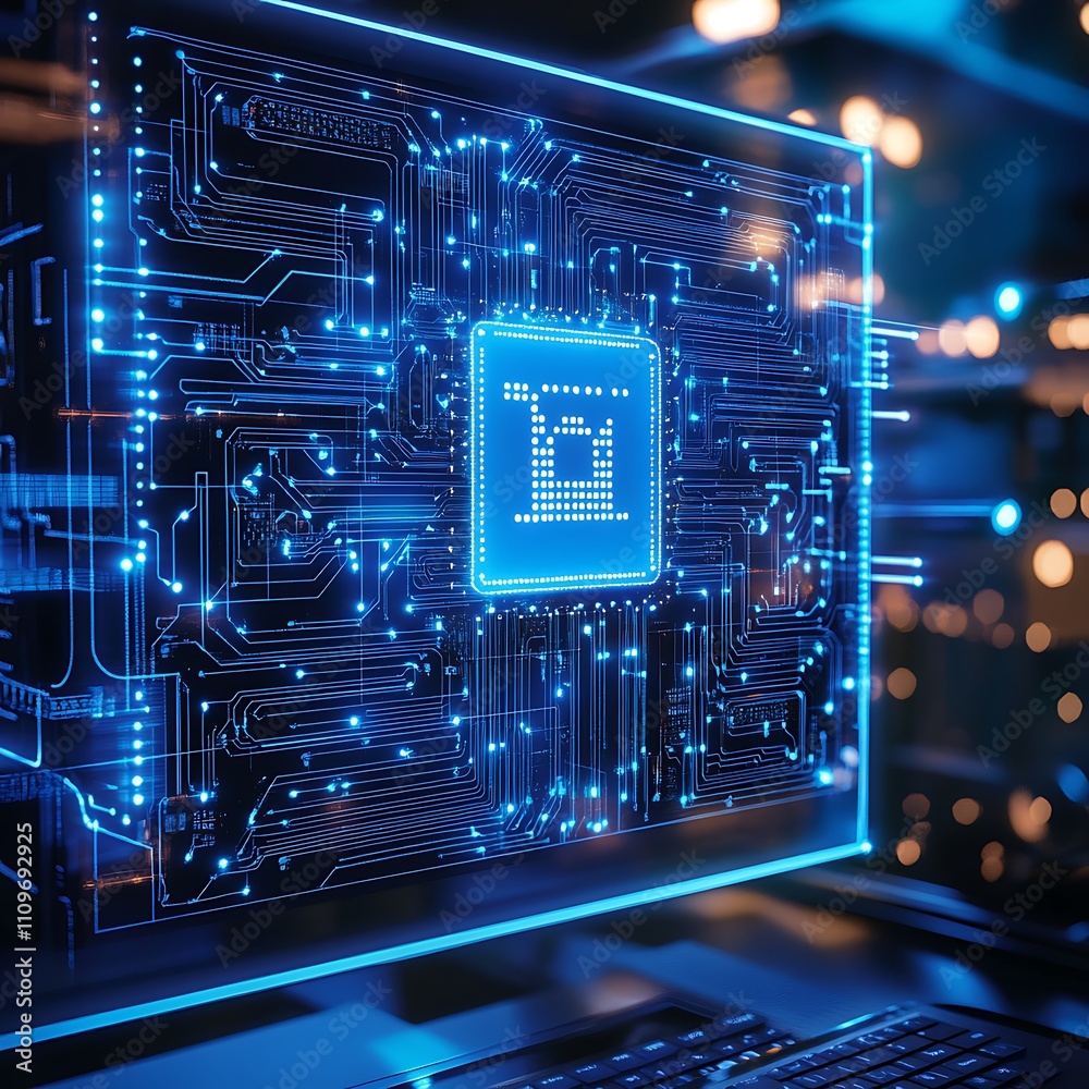 Wall mural blue circuit board on high resolution computer screen image