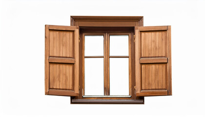 Rustic wooden window with open shutters