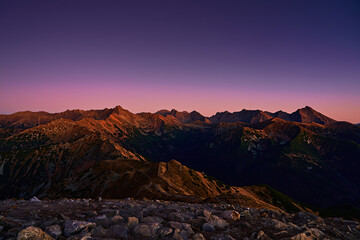 Gradient sky at dusk over mountain range, stunning nature landscape. Contemplating nature gems