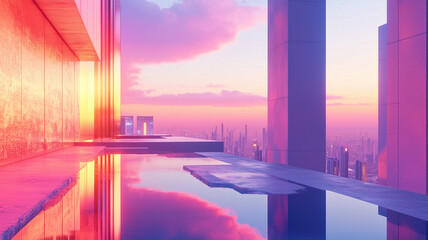 Abstract city concept background poster. Abstract urban geometric creative banner pattern. Digital illustration. AI artwork.