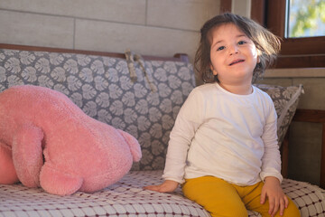 The little girl just woke up from sleep.