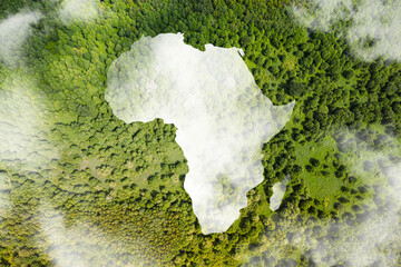 Environment concept, Environmental ecology to save clean planet concept. Earth Day banner with copy space, background of tropical forest with world map for using in green eco sustainable conservation