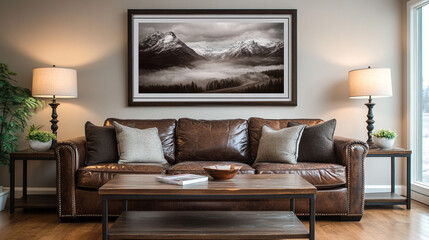 Mountain View Living Room  Leather Sofa  Coffee Table  Decor