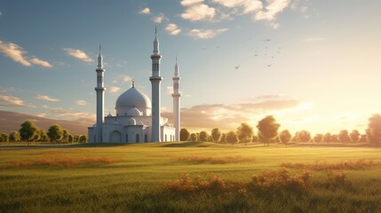 Obraz premium Beautiful view of the mosque in the meadow.