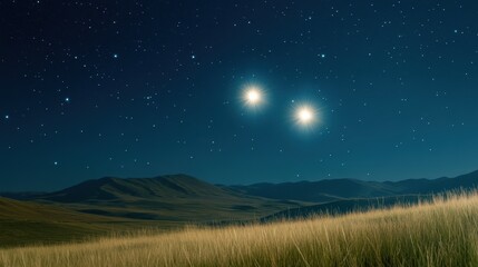 Venus and Jupiter Align Brilliantly Over a Serene Rural Landscape at Night