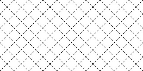 Fototapeta premium Dashed rhombus geometric seamless pattern. Dash diagonal cross line seamless pattern. Diagonal squares background. Squares grid texture. Vector illustration isolated on white background.