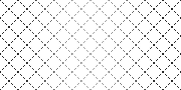 Dashed rhombus geometric seamless pattern. Dash diagonal cross line seamless pattern. Diagonal squares background. Squares grid texture. Vector illustration isolated on white background.