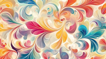 A seamless abstract floral pattern with intricate swirls and vivid colors, set against a transparent background for versatile design use