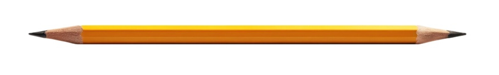 One yellow pencil sharpened on both sides on white and transparent background. PNG.