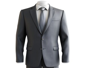 3D realistic illustration of grey suit with tie, clipart style on white background, isolated. 32k, full ultra hd, high resolution