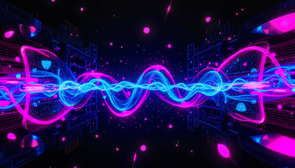 A good background with neon pink and blue energy waves.
