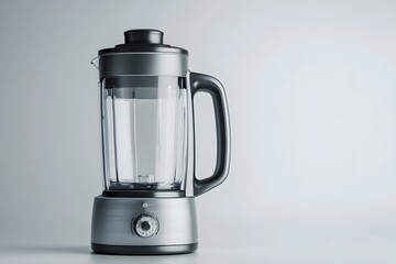 Realistic silver blender with matte finish on a clean white background, Sleek kitchen appliance with ample copy space.