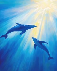 Obraz premium Celebrate the Majesty of Whales on World Whale Day With Vibrant Underwater Scenes