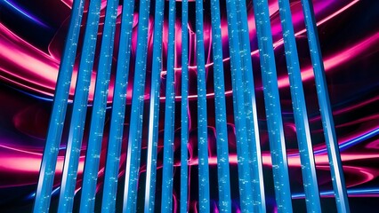 Beautiful shiny vertical illuminated blue stripes, abstract background