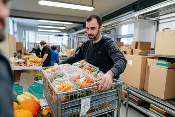 Thanksgiving meals prepared for delivery by dedicated volunteers in a warehouse environment