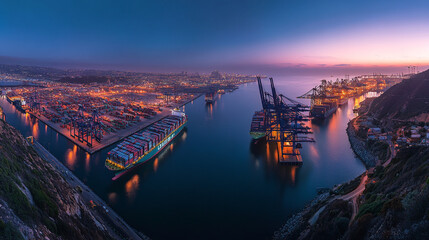 Night View Container Port  Cargo Ships  Shipping  Global Trade  Logistics  Maritime  Harbo