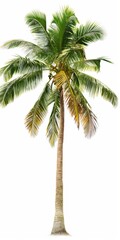Obraz premium A tall palm tree stands alone on a white background. The tree is the main focus of the image, and it is the only thing in the scene. The white background creates a sense of emptiness and isolation