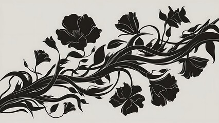 Illustration of seamless abstract black floral  vine pattern