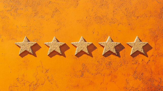 Five Star Rating  Gold Stars on Orange  Texture Background  Top Rating  Best Quality  Exce