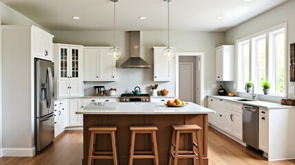 Bright Transitional Kitchen with Bar Seating (Interior Design)
