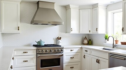 Fototapeta premium Minimalist White Kitchen with Subway Tile Backsplash (Interior Design)