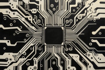 Close-up of an electronic circuit board highlighting the intricate connections and central processing unit