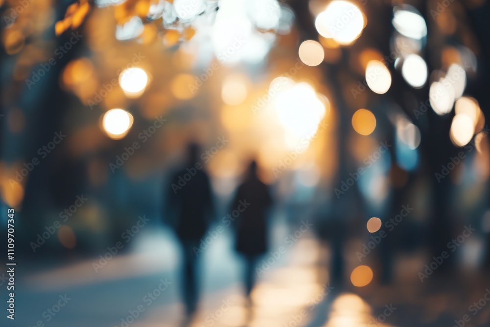 Wall mural Background of blurred city park with walking people