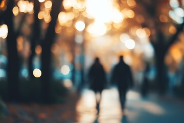 Fototapeta premium Background of blurred city park with walking people