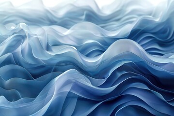 Obraz premium Abstract waves of translucent blue fabric creating a serene, flowing texture.