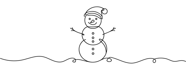 Continuous one line drawing featuring a snowman. Capturing the essence of winter celebrations and holiday cheer. Hand-drawn illustration for festive themes.
