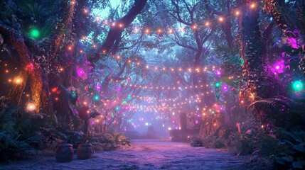 Fototapeta premium Enchanted Christmas: Whimsical Celebration in a Colorful Forest Wonderland