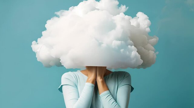 A woman with a cloud for a head