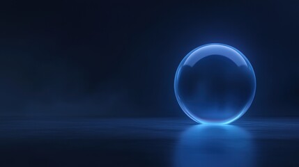 3d rendering of a spherical object on a dark blue background. the object appears to be made of a transparent material, with a smooth surface and a shiny surface.
