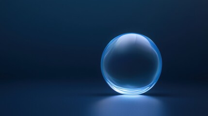 3d rendering of a spherical object on a dark blue background. the object appears to be made of glass or a transparent material, with a smooth and shiny surface.