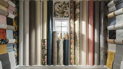 Obraz premium Rolls of wallpaper of different designs and colours