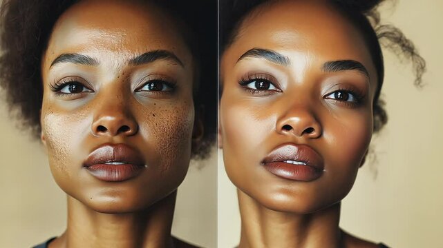 Side-by-side comparison of glowing and natural skin