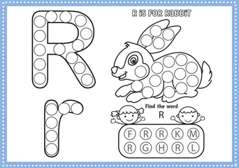 dot marker alphabet coloring and activity page with outline vector for Pre-school Kids
