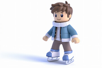 Charming 3D render winter character ice skating detailed clothing snowy accessories cute expressions holiday children stories winter activities festive block snowflake motion smile toy game blue