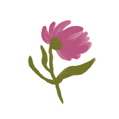 Watercolor Blooming Red Flower with Green Leaves Illustration 