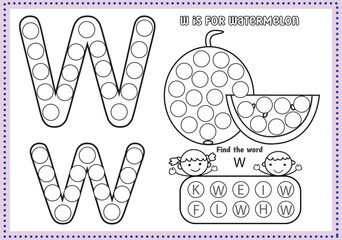 
dot marker alphabet coloring and activity page with outline vector for Pre-school Kids
