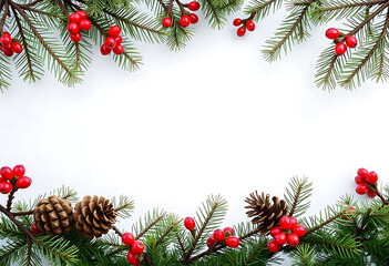 Christmas tree branches border garland on transparent background