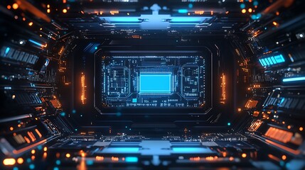 Fototapeta premium Futuristic technology visualized on computer circuit board picture